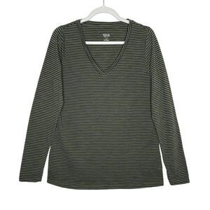 Mossimo Supply Co. Long Sleeve V-Neck Striped T-Shirt Green Black Size XL Tee